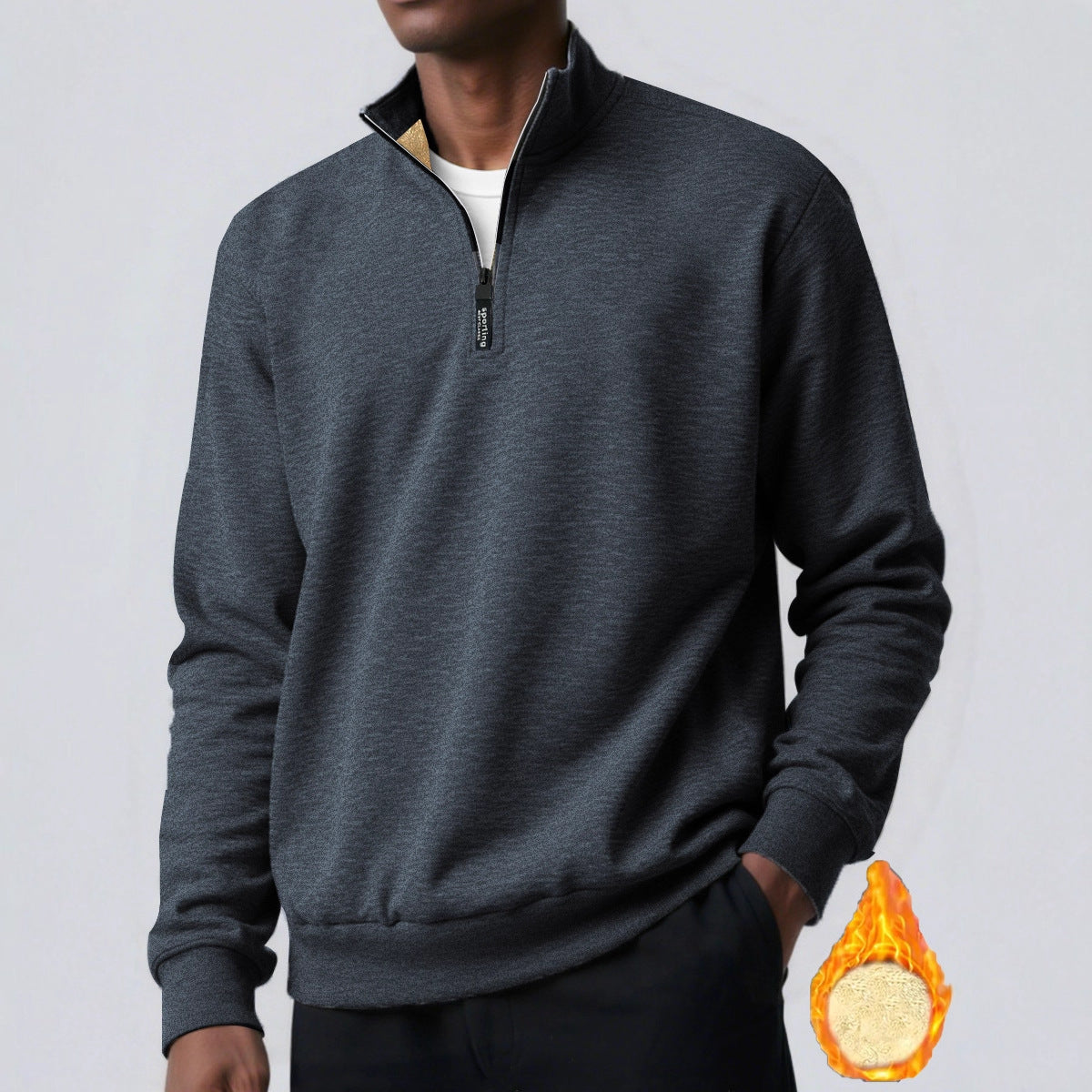 Men's Brushed Hoody Placket Zipper Design Solid Color Turtleneck Coat