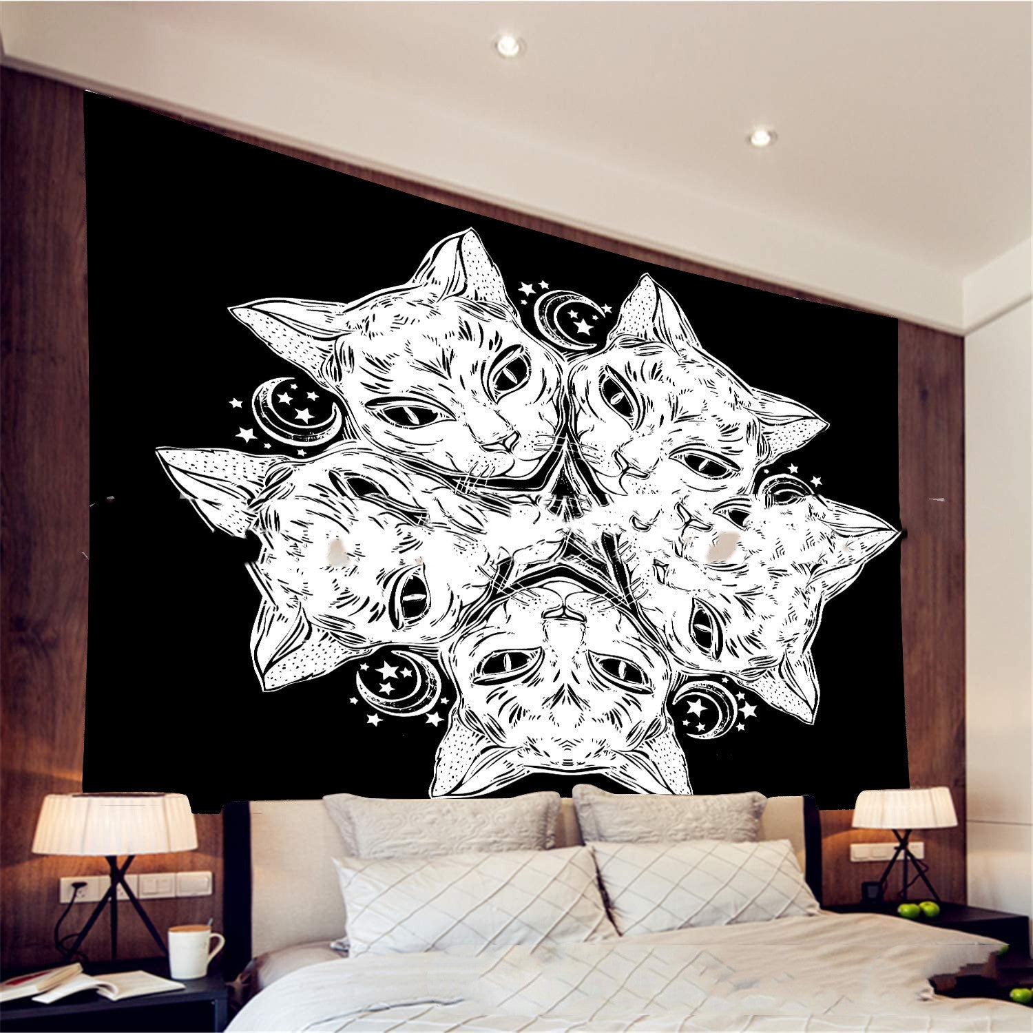 Magic Tapestry Hippie Cat Home Decor Black Cat Head Star