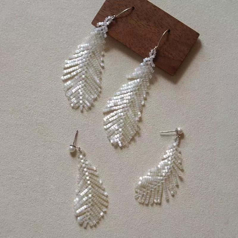 Swan Feather Tassel Handmade Beaded Earrings