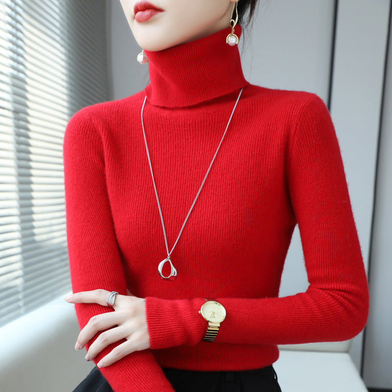 Slim Fit Women's Turtleneck Short Pure Wool Sweater