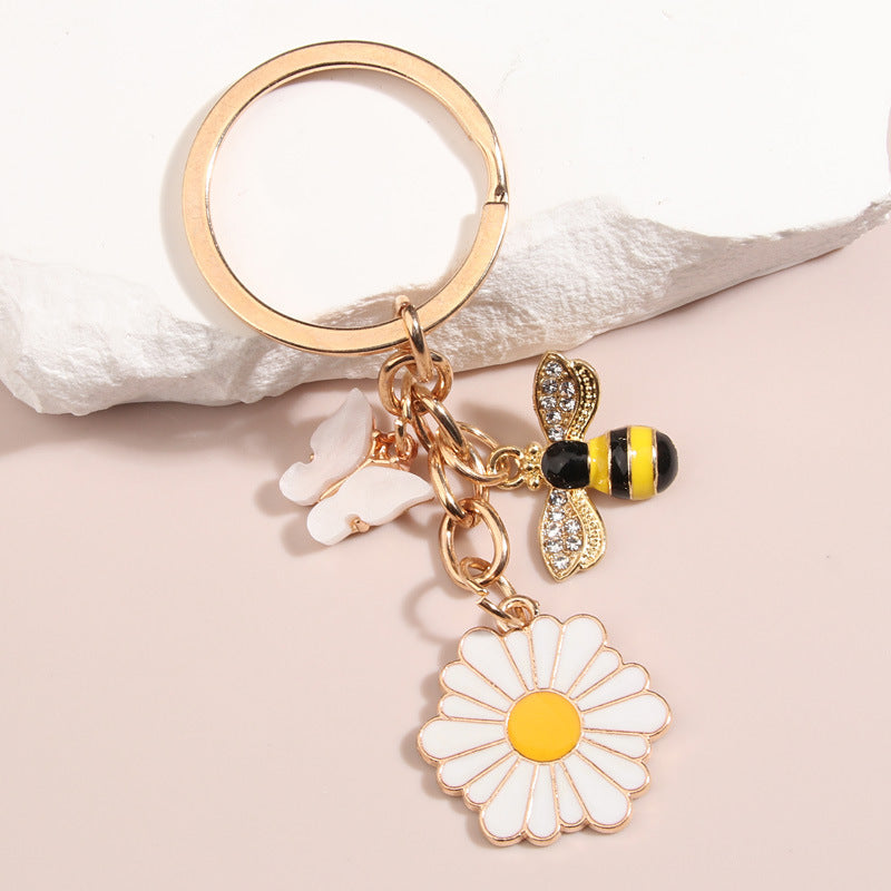 Handmade Dripping Oil Cute Little Bee Flower Keychain