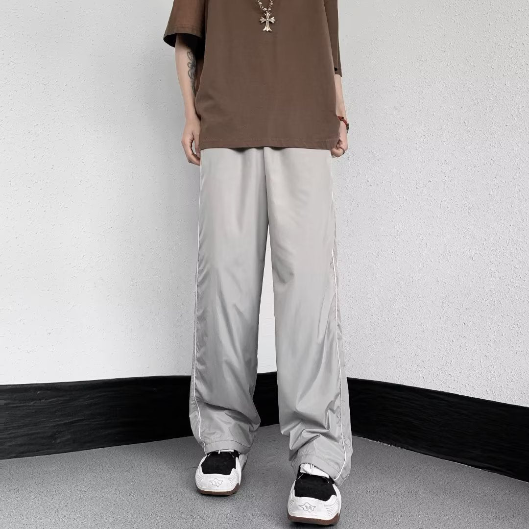 Outdoor Waterproof Men's American High Street Vibe Ice Silk Wide Leg Striped Casual Pants