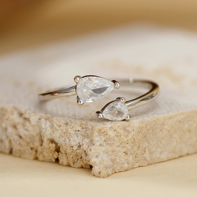 Silver Water Drop Zircon Opening Light Luxury Fashion Commuter Neutral Ring