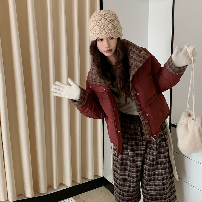 Patchwork Loose Casual Stand Collar Temperament Cotton-padded Jacket