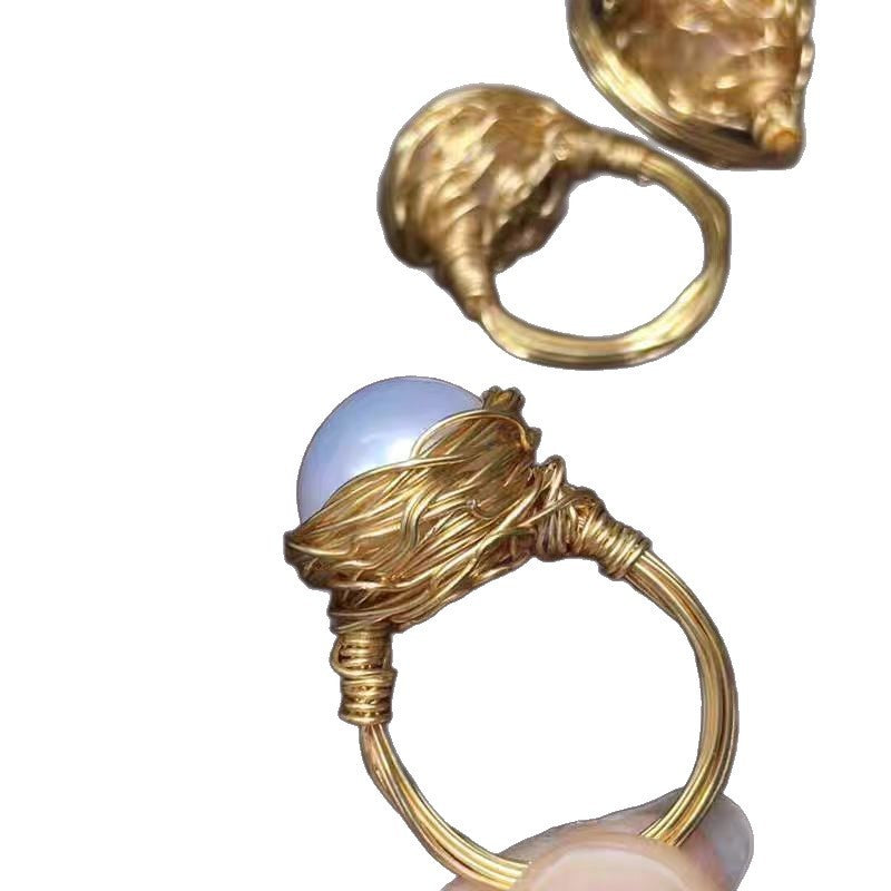 Natural Freshwater Pearl Ring Female Plated 18K Winding