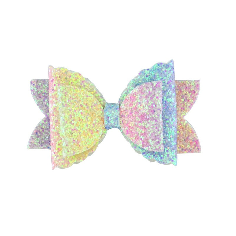 Girl's Hair Accessories Sequined Double-layer Leather Wave Bow