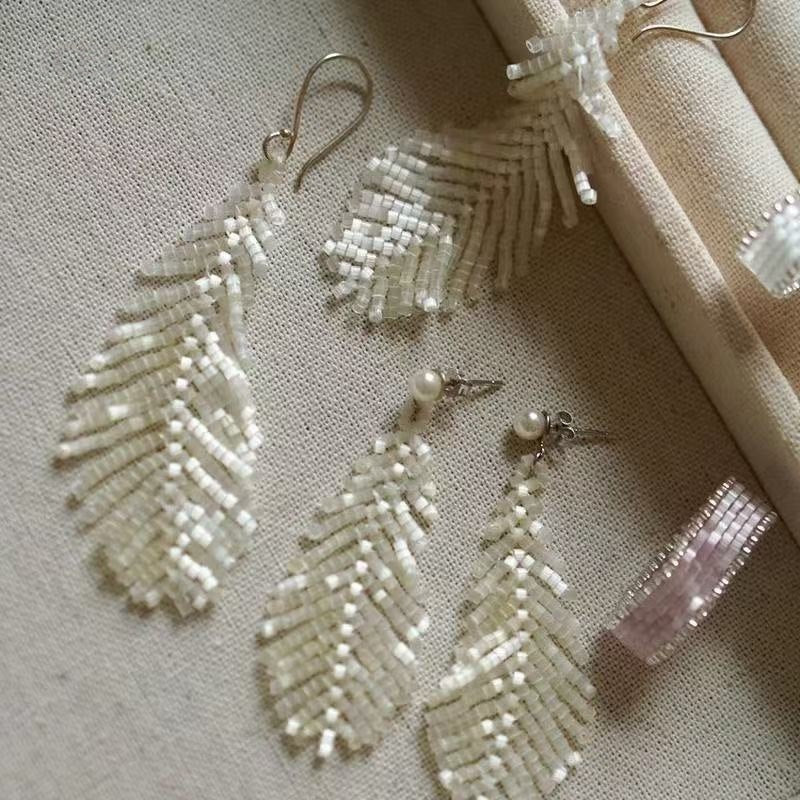 Swan Feather Tassel Handmade Beaded Earrings