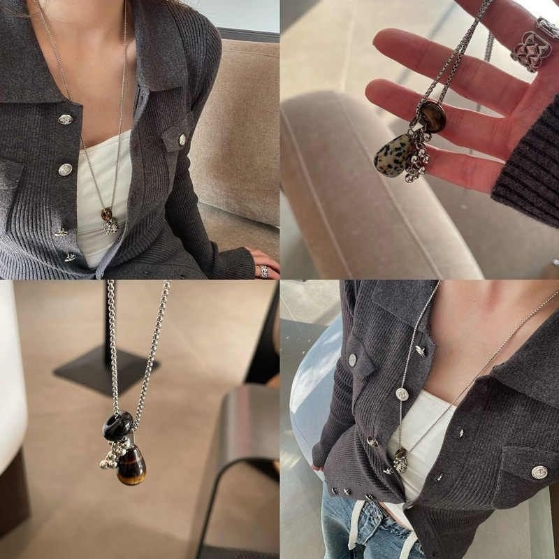 Stone Grape Cluster Pendant Niche High-grade Long Sweater Chain