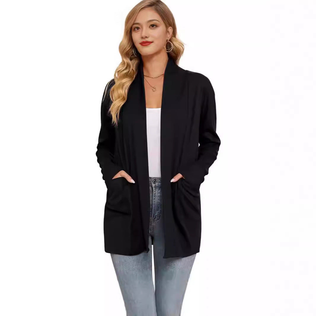 Women's Casual Loose Long Sleeve Pocket Cardigan