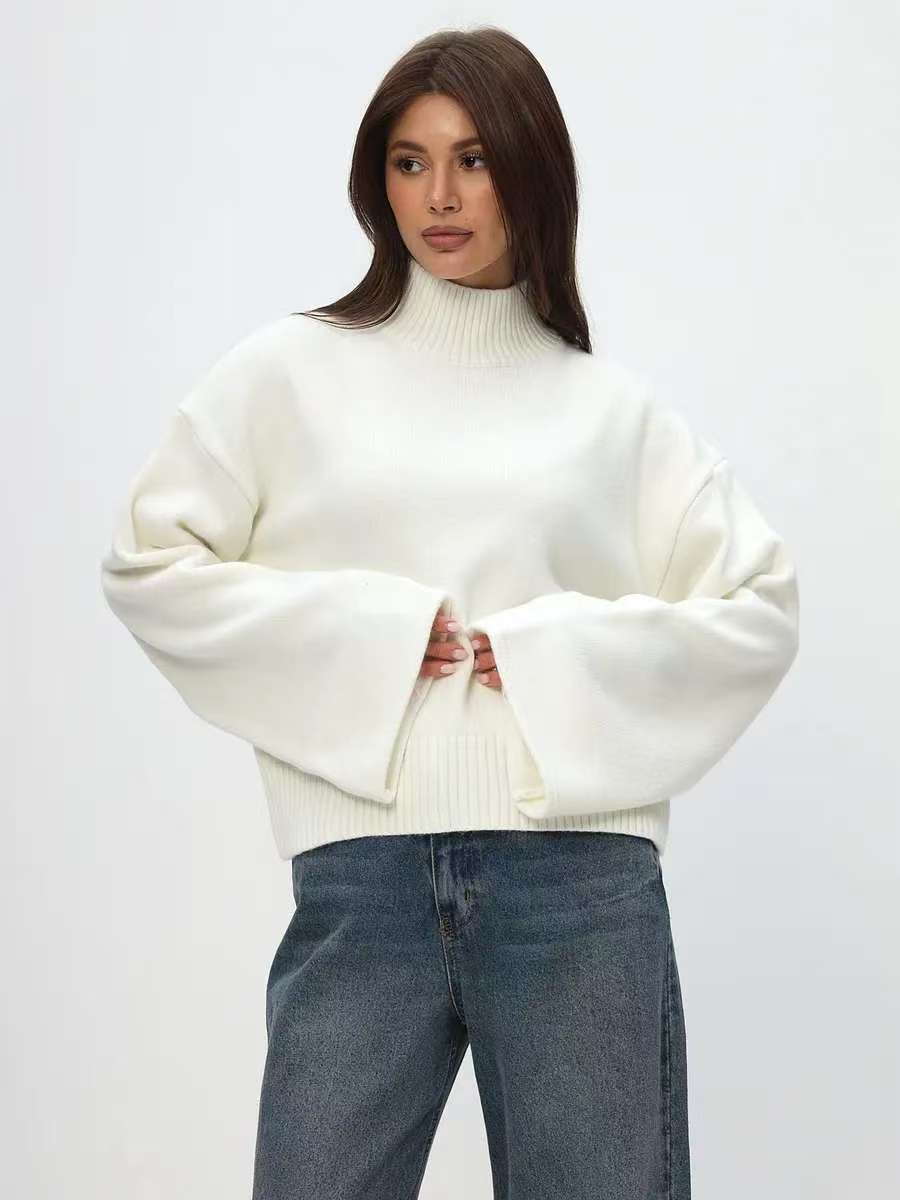 Autumn And Winter Loose Short Solid Color Knitted Top