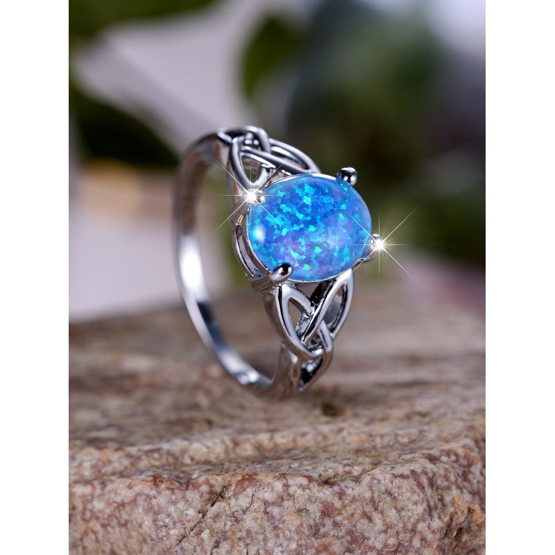 Fashion Commuter Palladium White K Egg-shaped Blue Opal Edge Cross Ring
