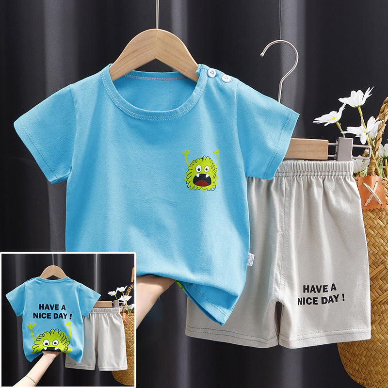 Children's Short-sleeved Suit Pure Cotton Clothing T-shirt Shorts Set