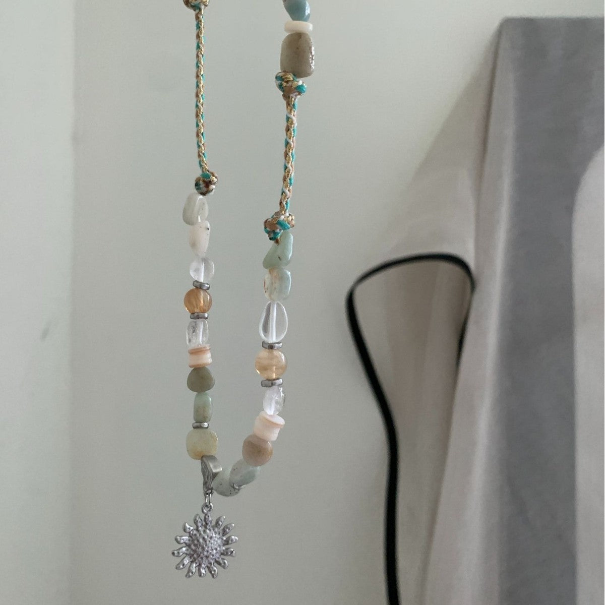 Natural Stone Beaded Necklace Sunrise Pendant Necklace Niche Design