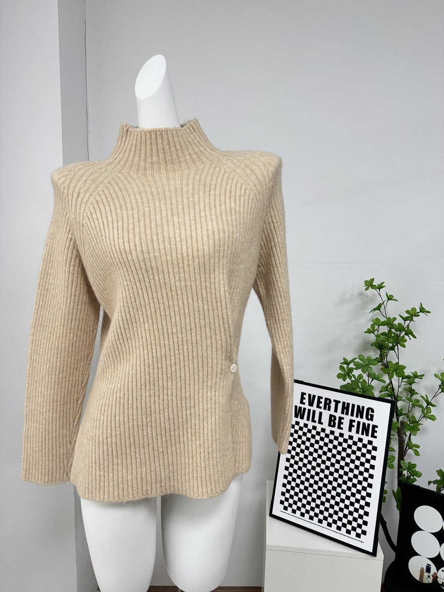 New Raglan Sleeve Half Turtleneck Knitted Sweater