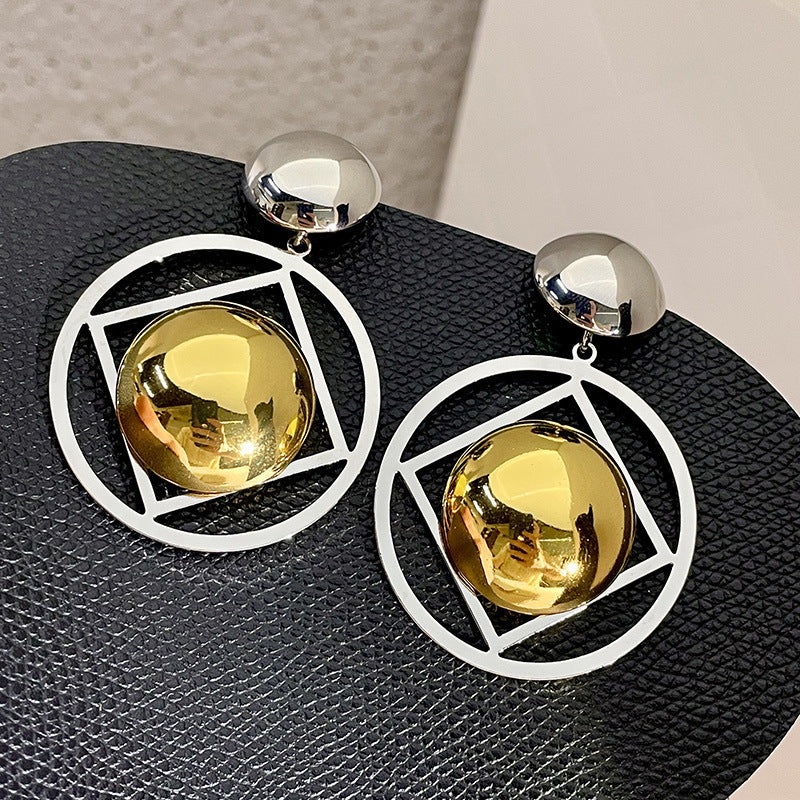 Round Special-interest Design High-grade Earrings Temperament Contrast Color