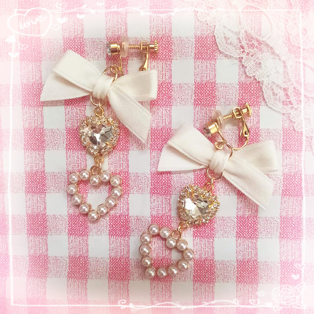 Japanese Style Sweet And Cute Bow For Cute Girl Rhinestone Earrings