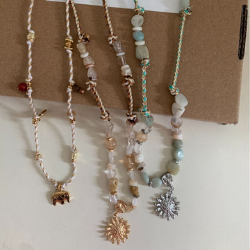 Natural Stone Beaded Necklace Sunrise Pendant Necklace Niche Design