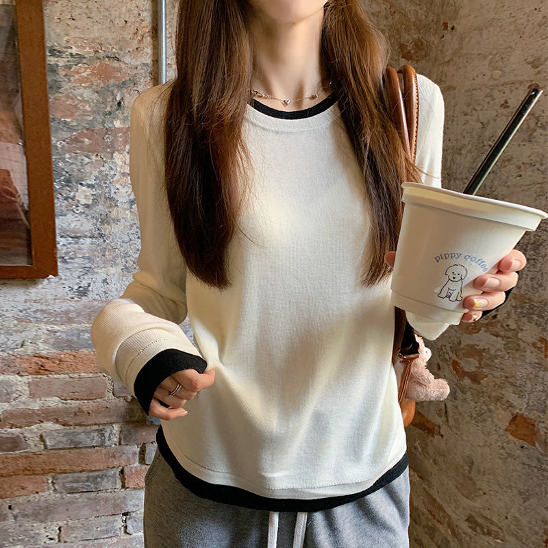 New Fake Two-piece Brushed Women's Long Sleeve