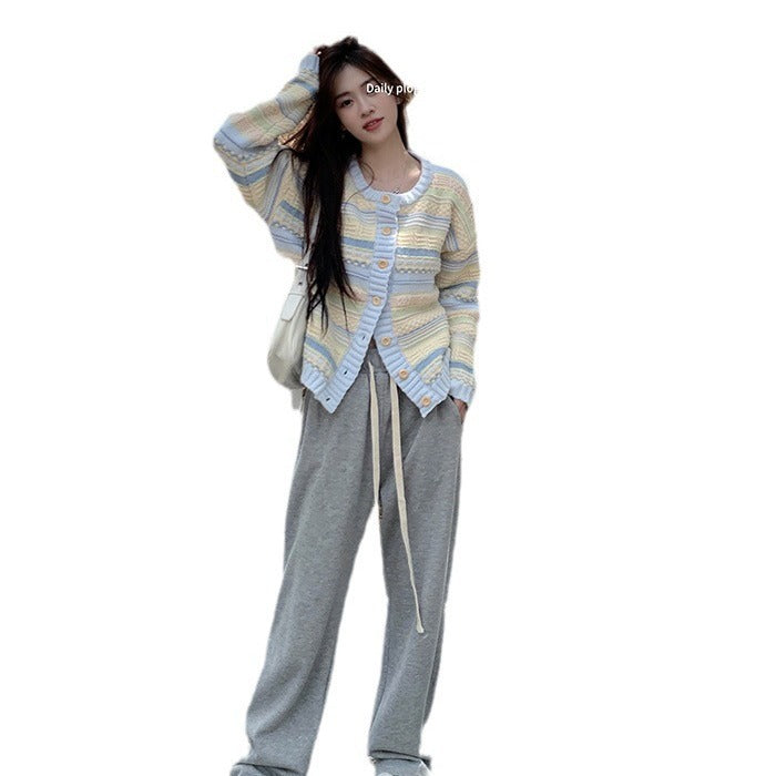 Women's Loose Striped All-matching Knitted Sweater Cardigan Coat