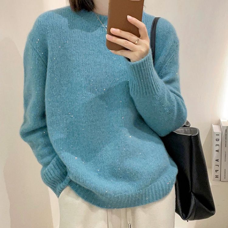 Soft Glutinous Fashion All-match Round Neck Long Sleeve Autumn And Winter