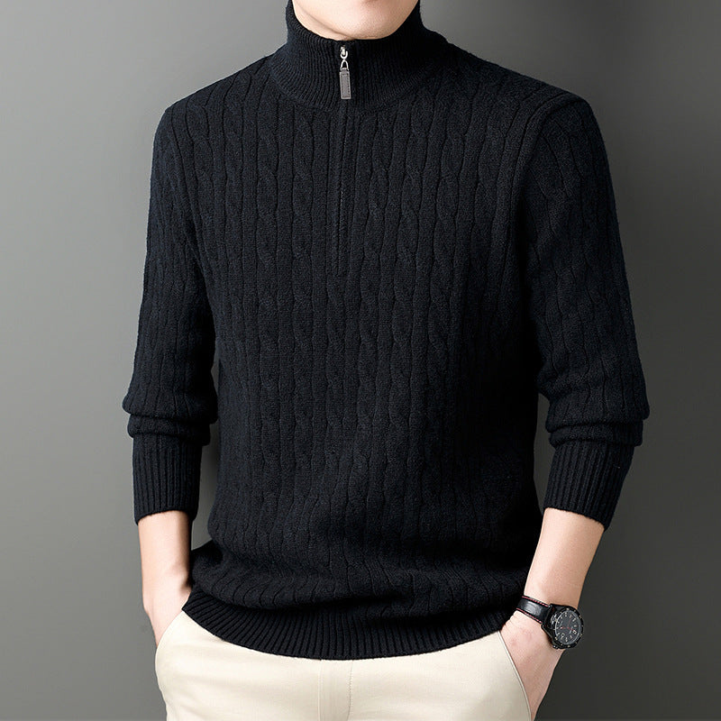 Autumn And Winter Knitting Half Turtleneck Warm Twisted Loose-fitting Long Sleeve Sweater Men