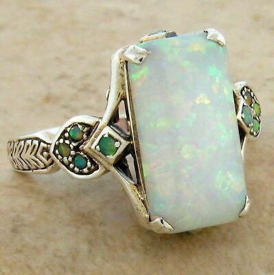 Rectangular White Opal Ancient Silver Ring Ornament