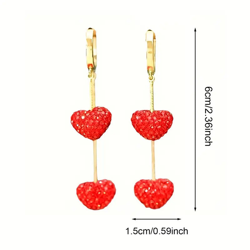 Red Heart Trendy Long Earrings Elegant High-end Simple