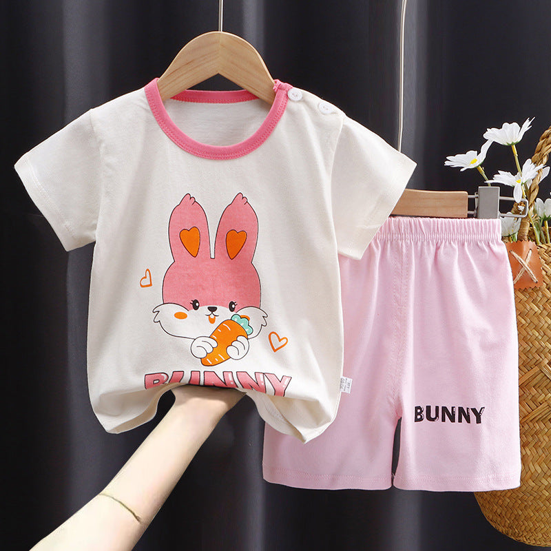 Children's Short-sleeved Suit Pure Cotton Clothing T-shirt Shorts Set