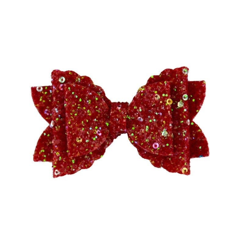 Girl's Hair Accessories Sequined Double-layer Leather Wave Bow