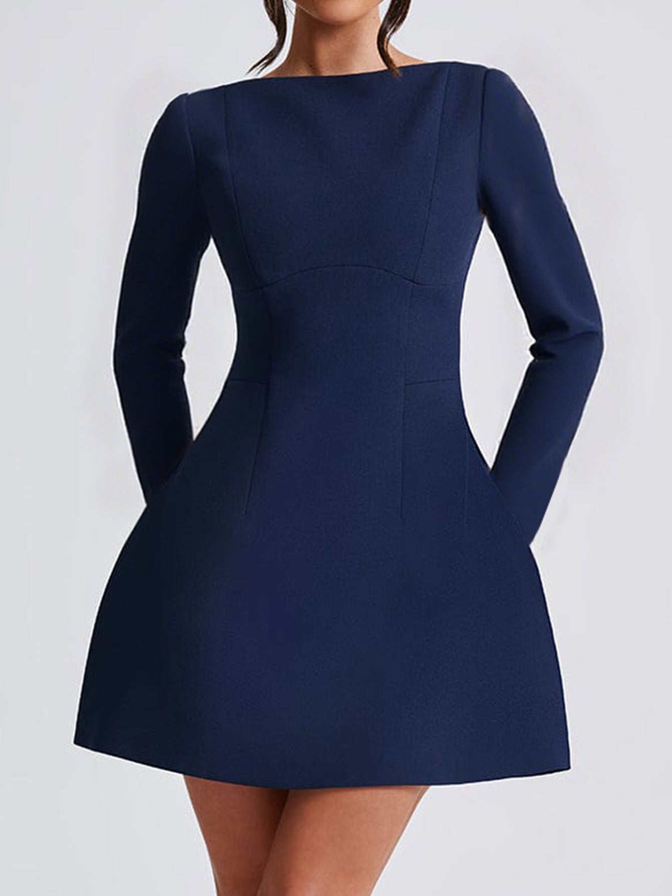 Elegant Style Solid Color Long Sleeve Women's Dress
