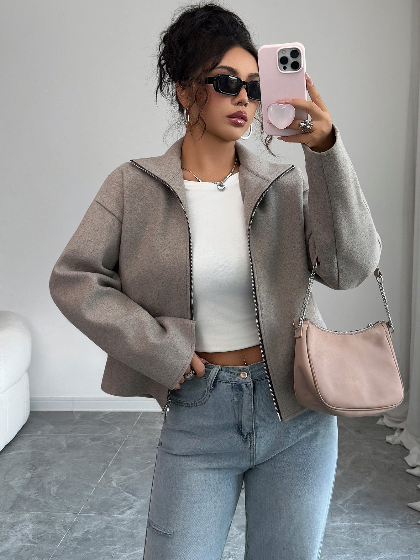 Solid Color Long Sleeve Jacket Coat Women's Clothing