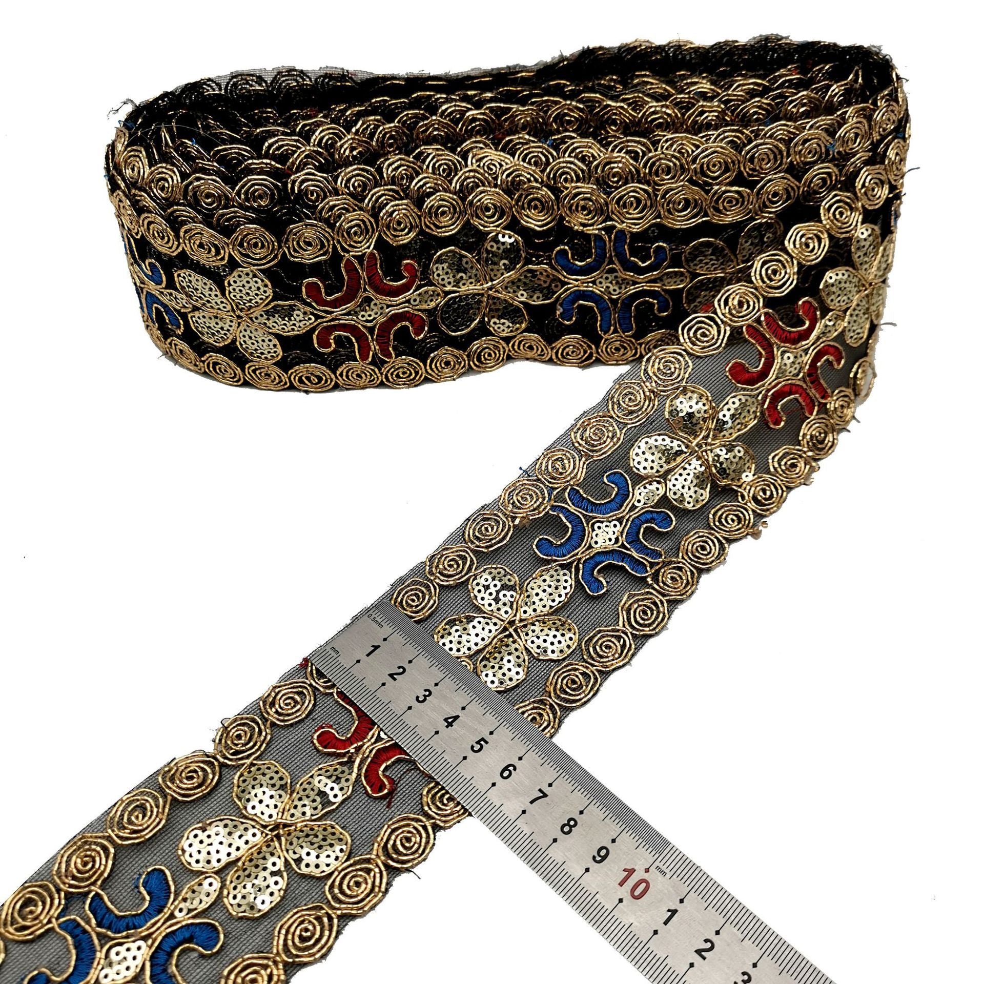 Ethnic Style Sequined Strand Embroidery Lace Bronze Gold Embroidered Accessories