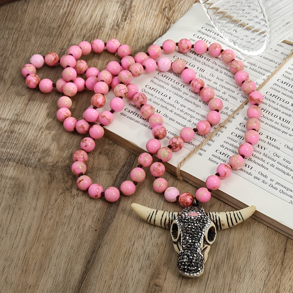 Knotted Spot Drill Cow Head Pendant Necklace Sweater Chain