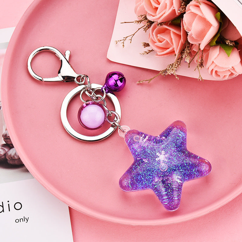 Acrylic Key Chain Five-pointed Star Oil Keychain Liquid Quicksand Pendant Bag Accessories