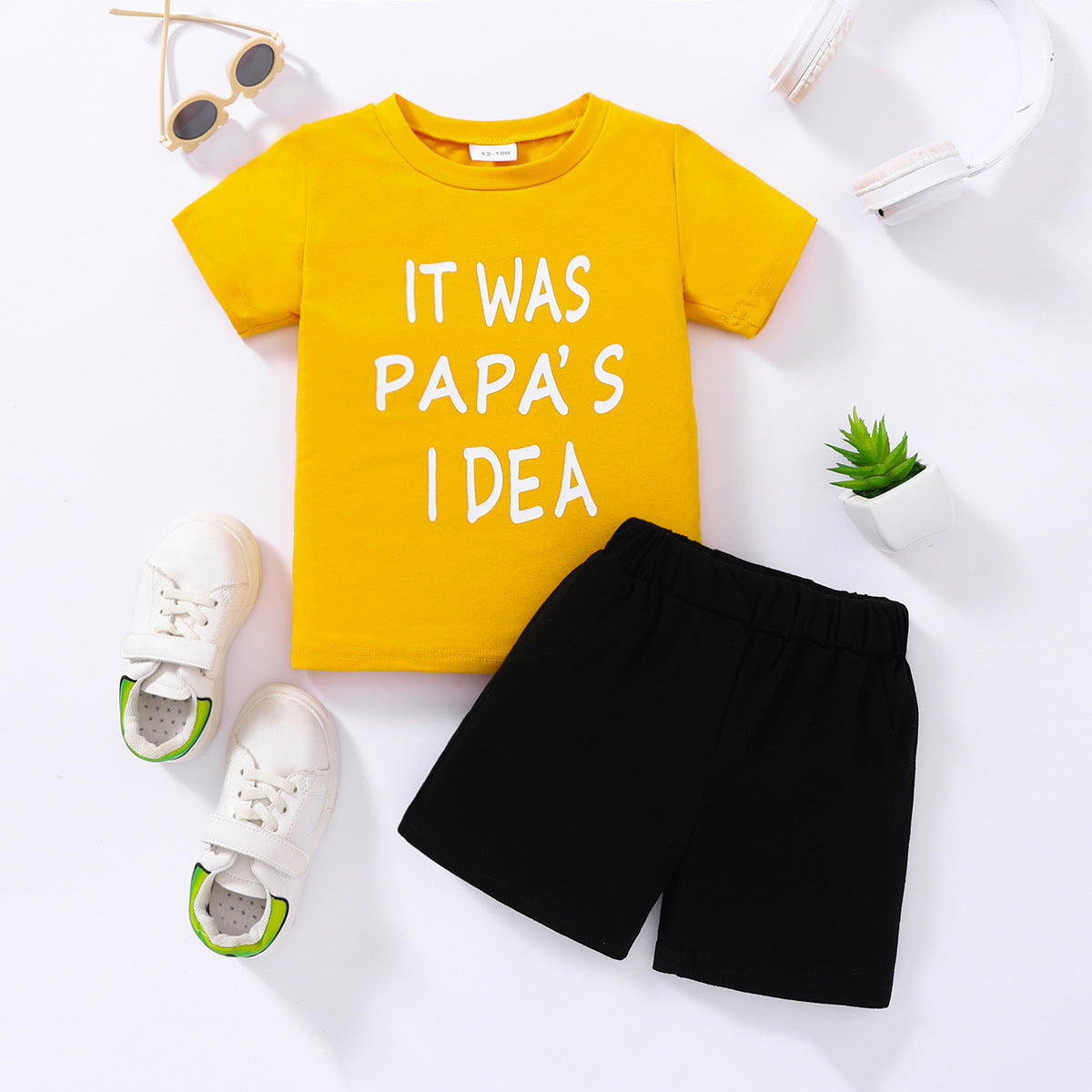 Letter Print Short-sleeve Solid Color Short Children's Clothing