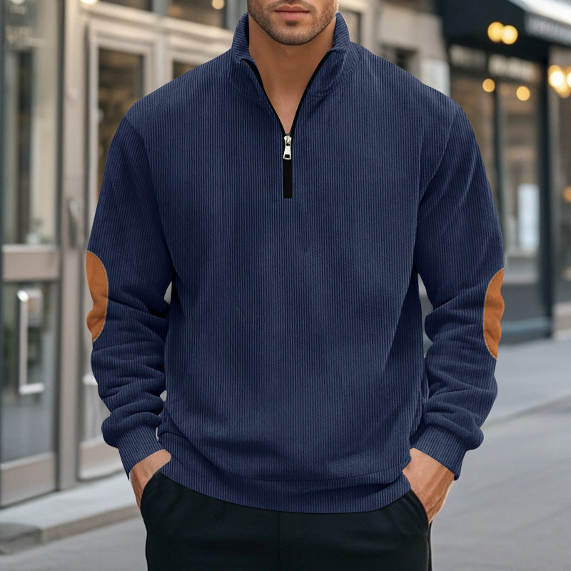 Half Zipper Men's Long-sleeved Sweater Corduroy Stand Collar Baggy Coat