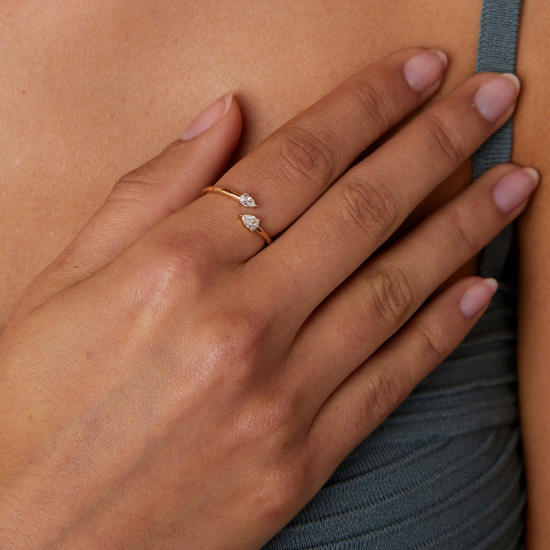 Silver Water Drop Zircon Opening Light Luxury Fashion Commuter Neutral Ring