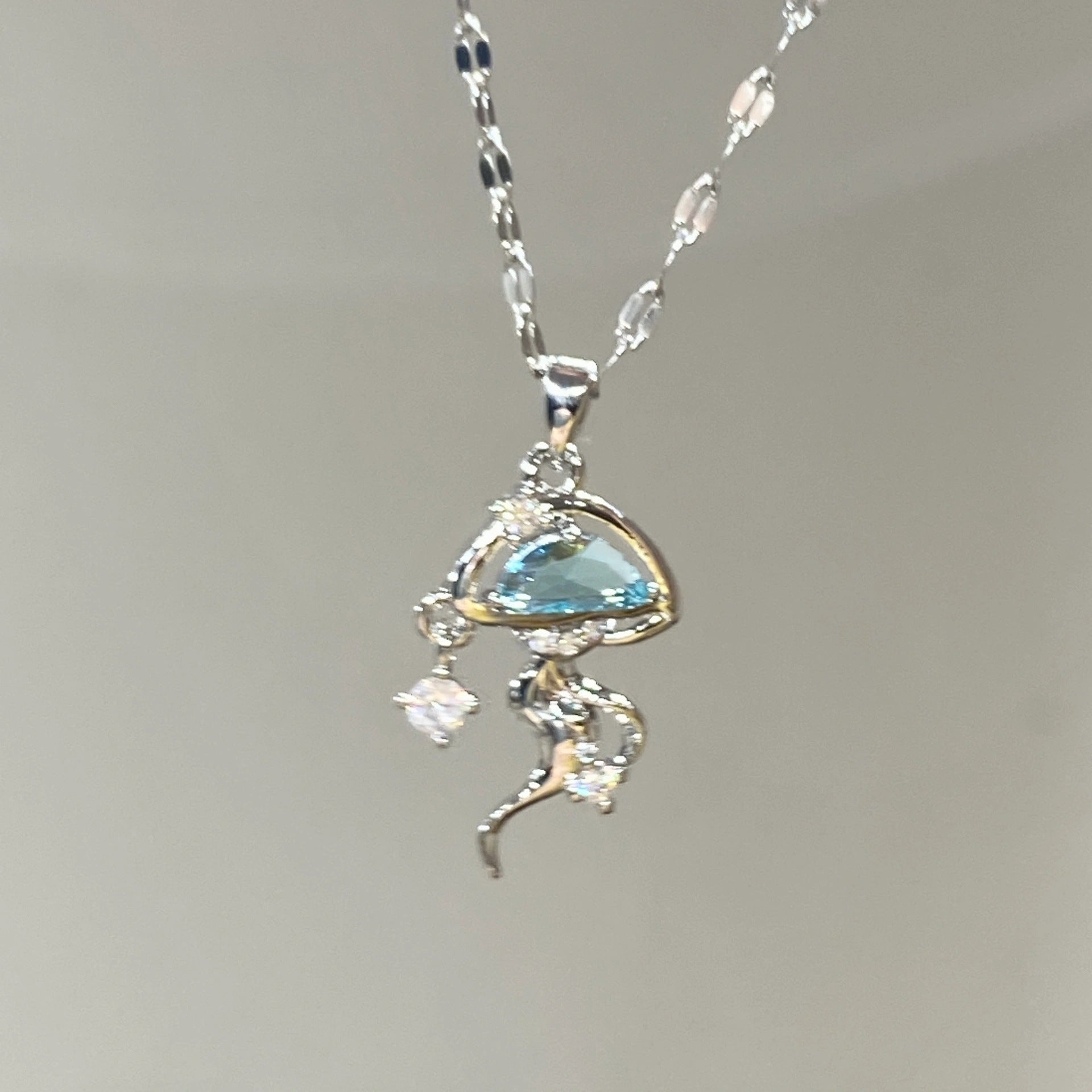 S925 Sterling Silver Blue Jellyfish Necklace