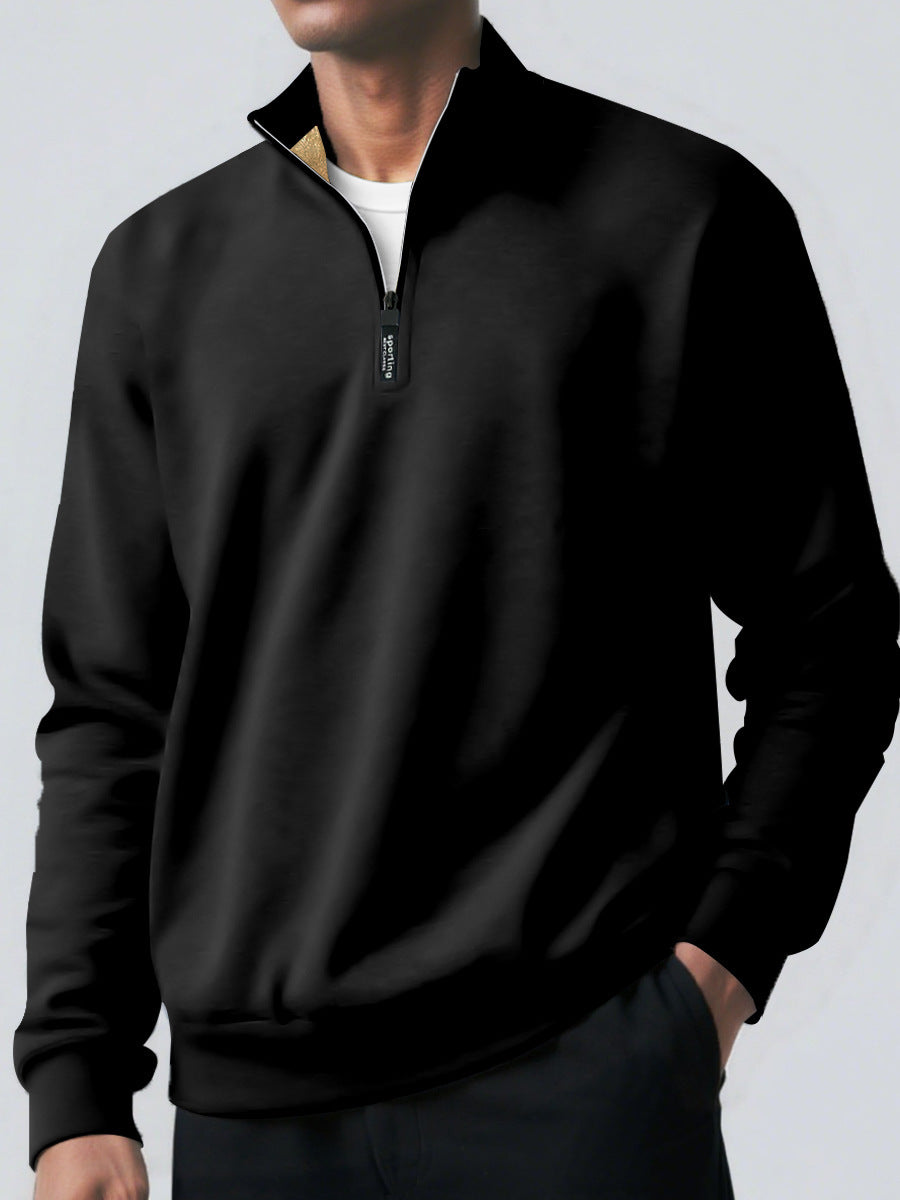Men's Brushed Hoody Placket Zipper Design Solid Color Turtleneck Coat