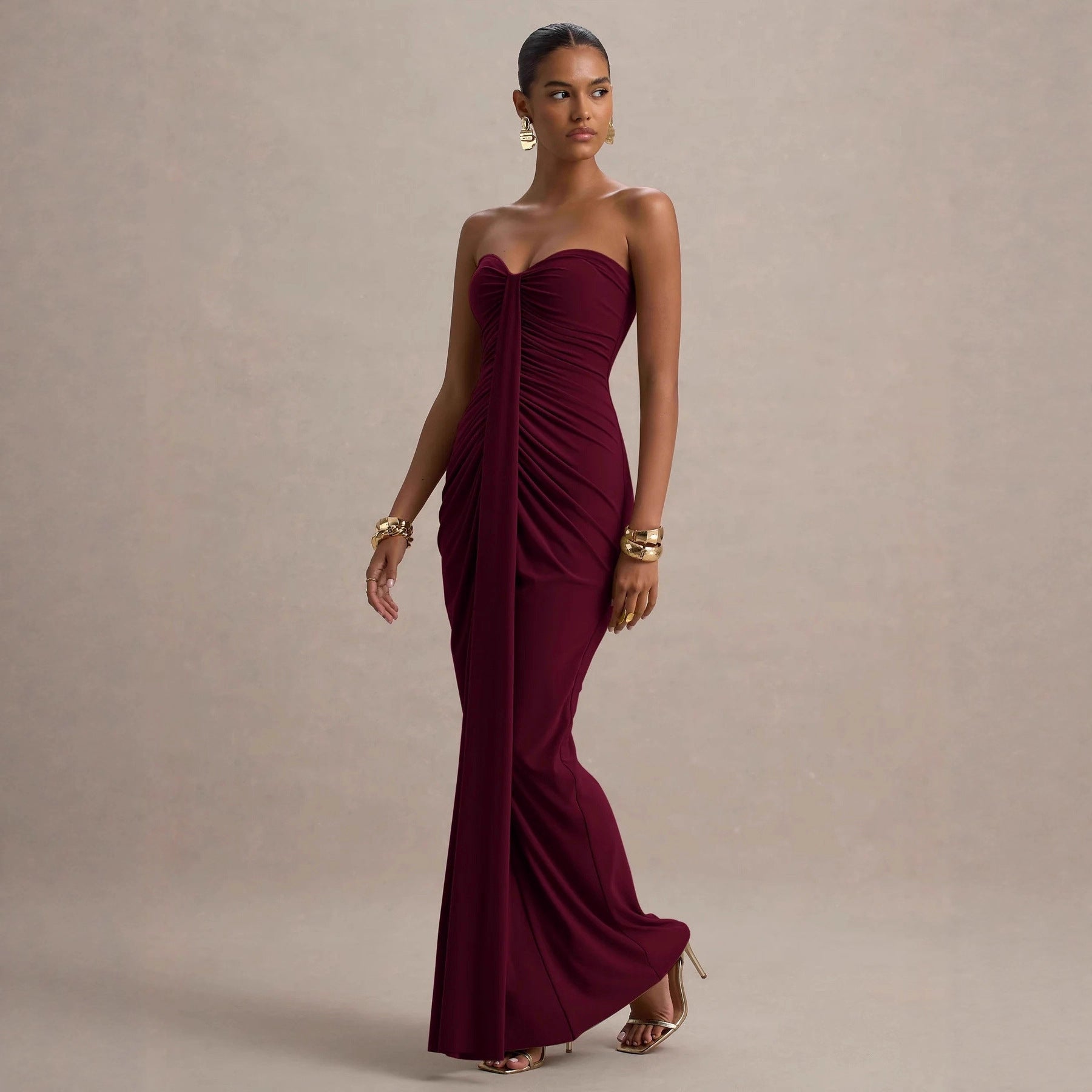 Sexy Bandeau Slim Fit Pleated Sheath Dress