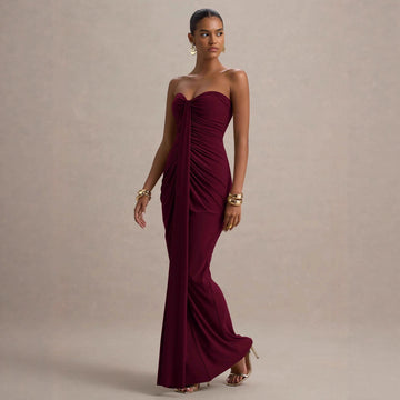 Sexy Bandeau Slim Fit Pleated Sheath Dress