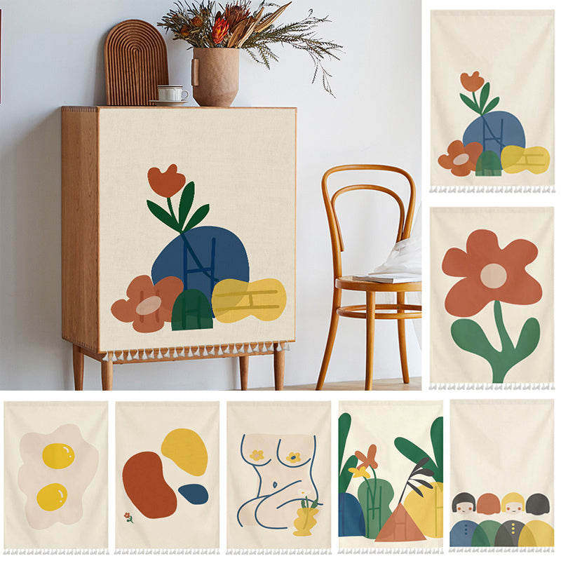 Cartoon Print Cabinet Curtains With Tassels Wardrobe Clothes Home Decor