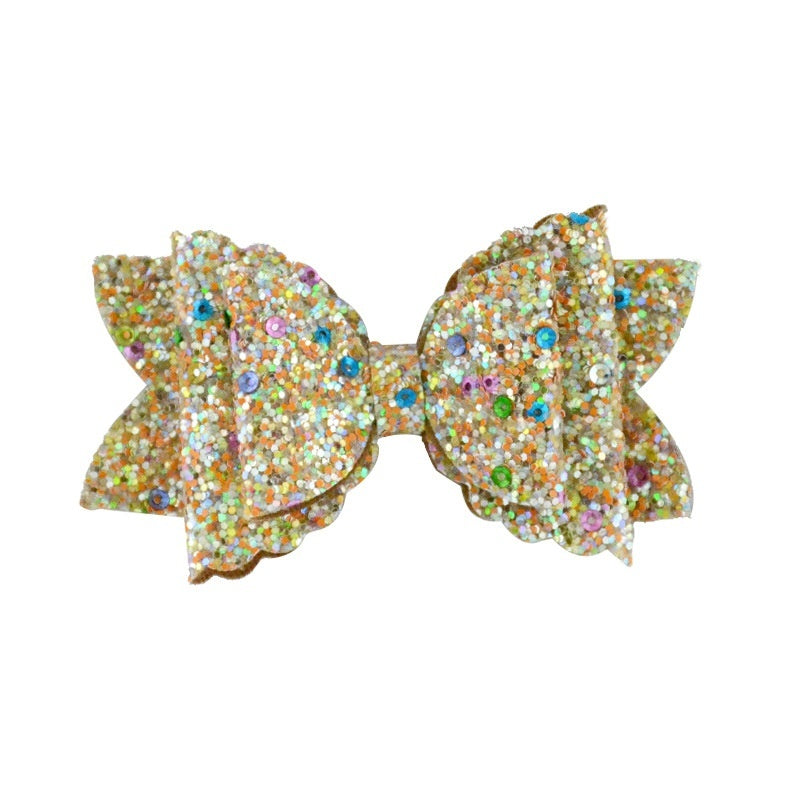 Girl's Hair Accessories Sequined Double-layer Leather Wave Bow