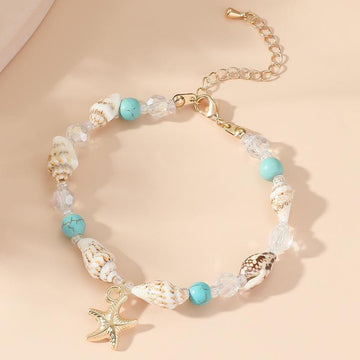 Popular Ornament Conch Bead Turquoise Beach Starfish Pendant Shell Crystal Beads Bracelet
