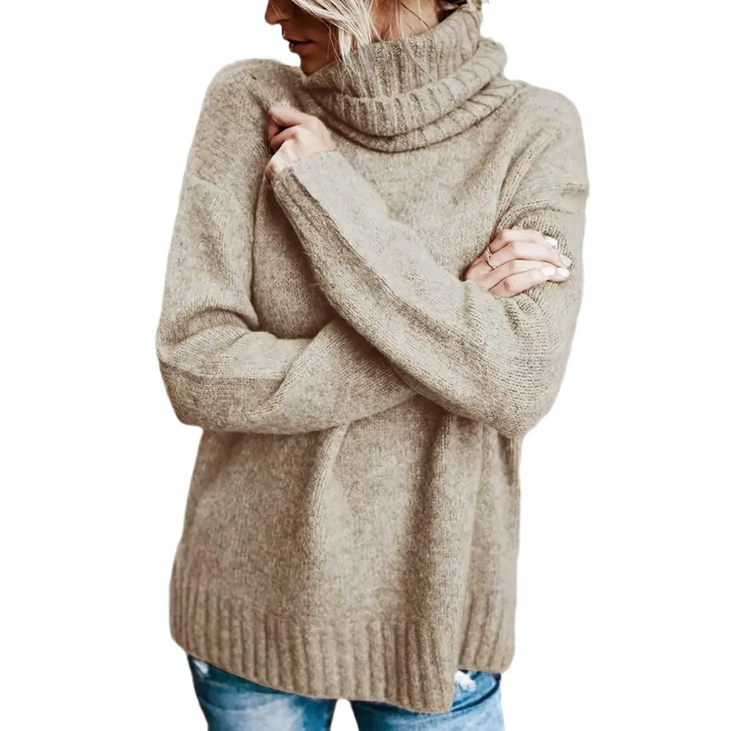 Turtleneck Autumn And Winter Laid-back Long Sleeve Sweater Plus Size Women's Solid Color Elegant
