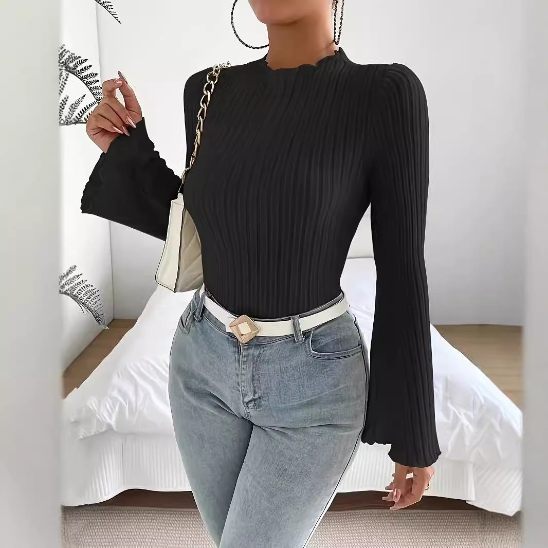 Women's Casual Ribbed Elegant Long-sleeved Top