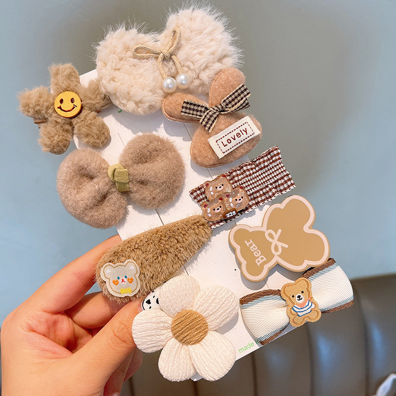 Bear Rabbit Hairpin Plush Loving Heart Flower Hair Accessories