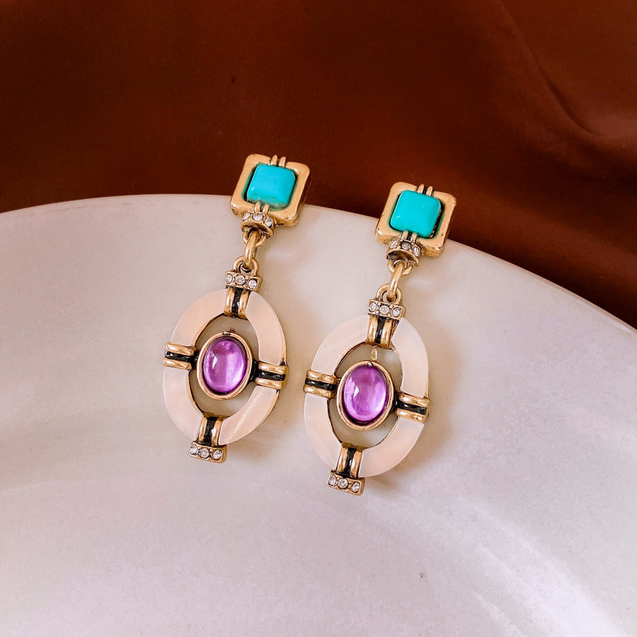 Diamond Oval Pendant Earrings Exquisite Clavicle Necklace Jewelry Suit