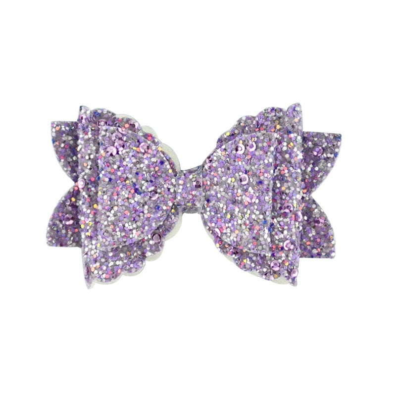 Girl's Hair Accessories Sequined Double-layer Leather Wave Bow