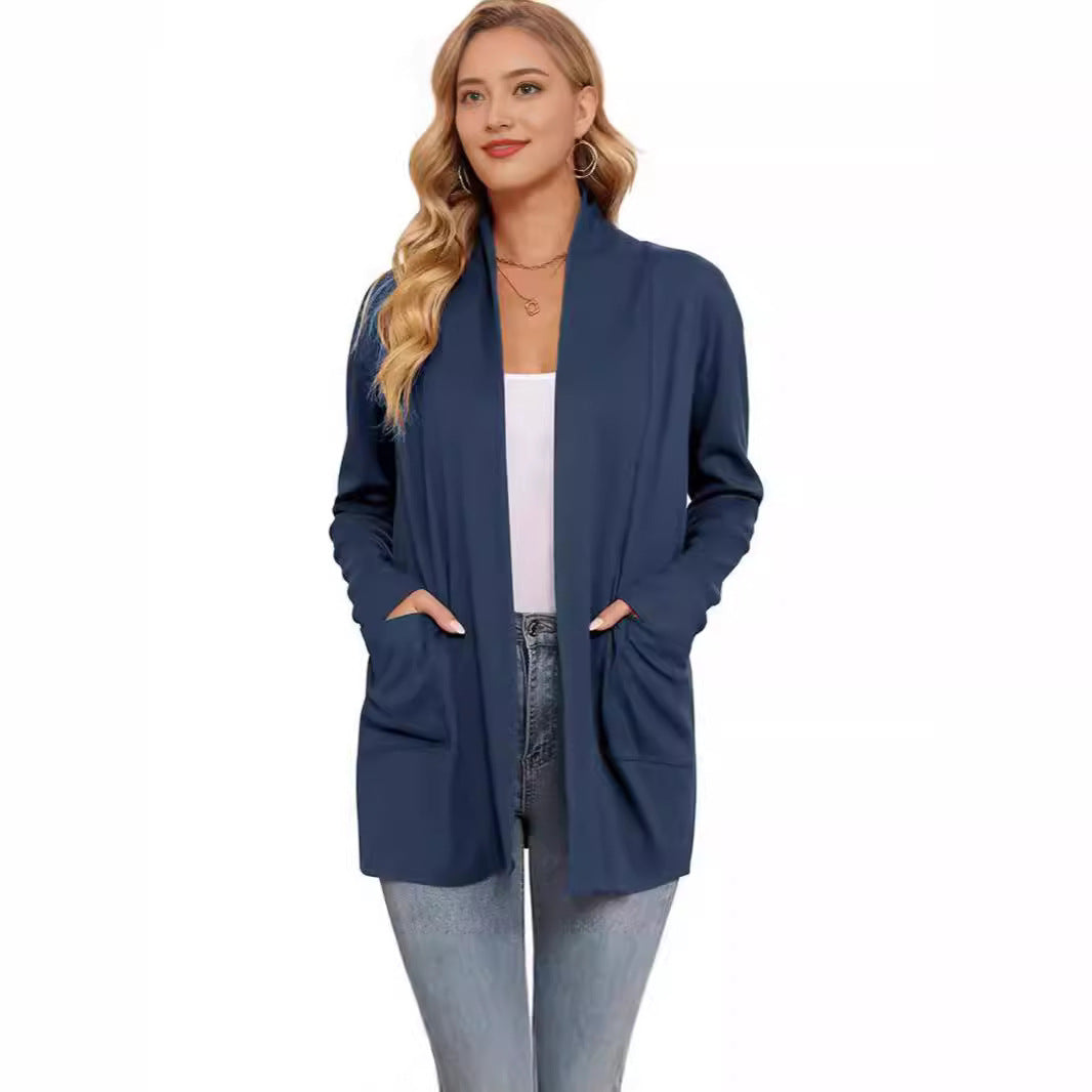 Women's Casual Loose Long Sleeve Pocket Cardigan